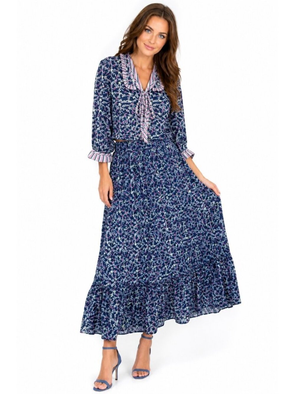 Simply Southern Ophelia Ribbon Womens L 2 Piece Maxi Skirt Jacket Set NWT Blue